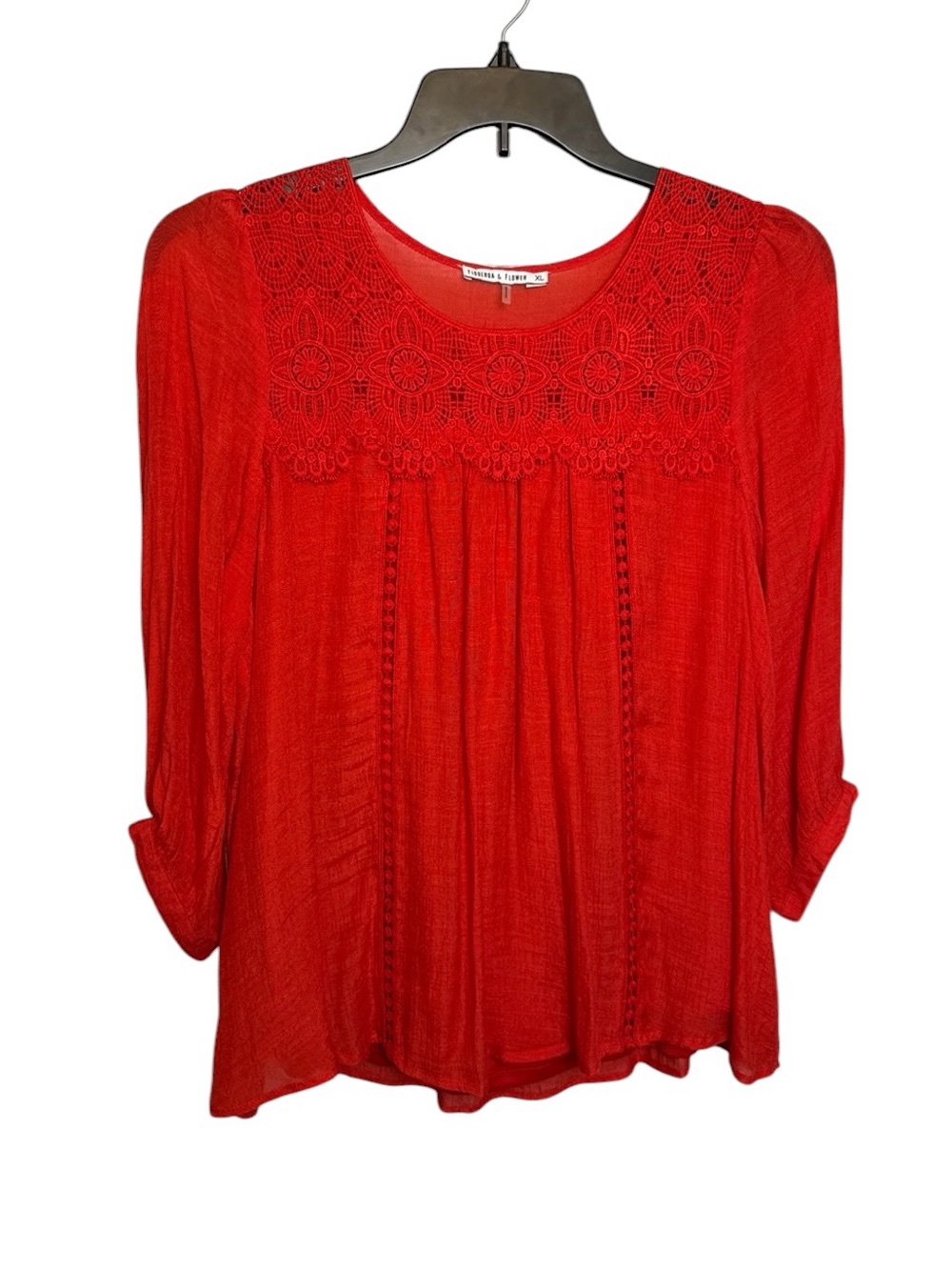 Figueroa & Flower tunic blouse laser cut embellished cottagecore size XL coastal